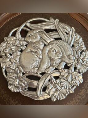 Arthur Court Decorative Silver Bunny Trivet Floral Rabbit + Serving Pieces
